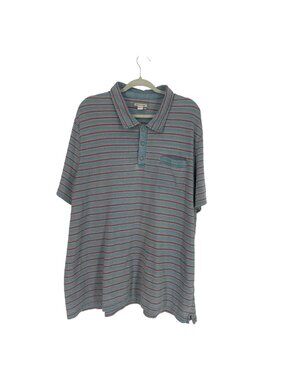 Carbon2Cobalt Men XXL Faded Blue Red Stripe Polo Shirt Pocket Cotton